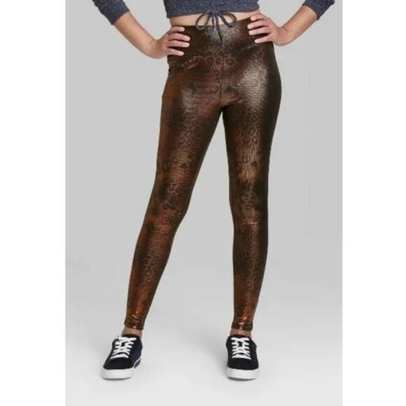 Wild Fable Leggings Metallic Gold Animal Print M High Waisted Wide Waistband New - Picture 2 of 11